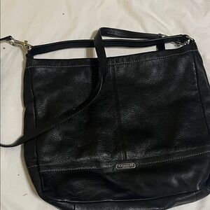 Coach Black Pebbled Leather Shoulder Bag with Logo Plaque